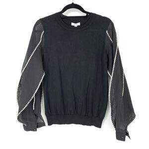 Nicole Miller Women's Sz Small Crewneck Pullover Sweater Long Sheer Sleeve Black